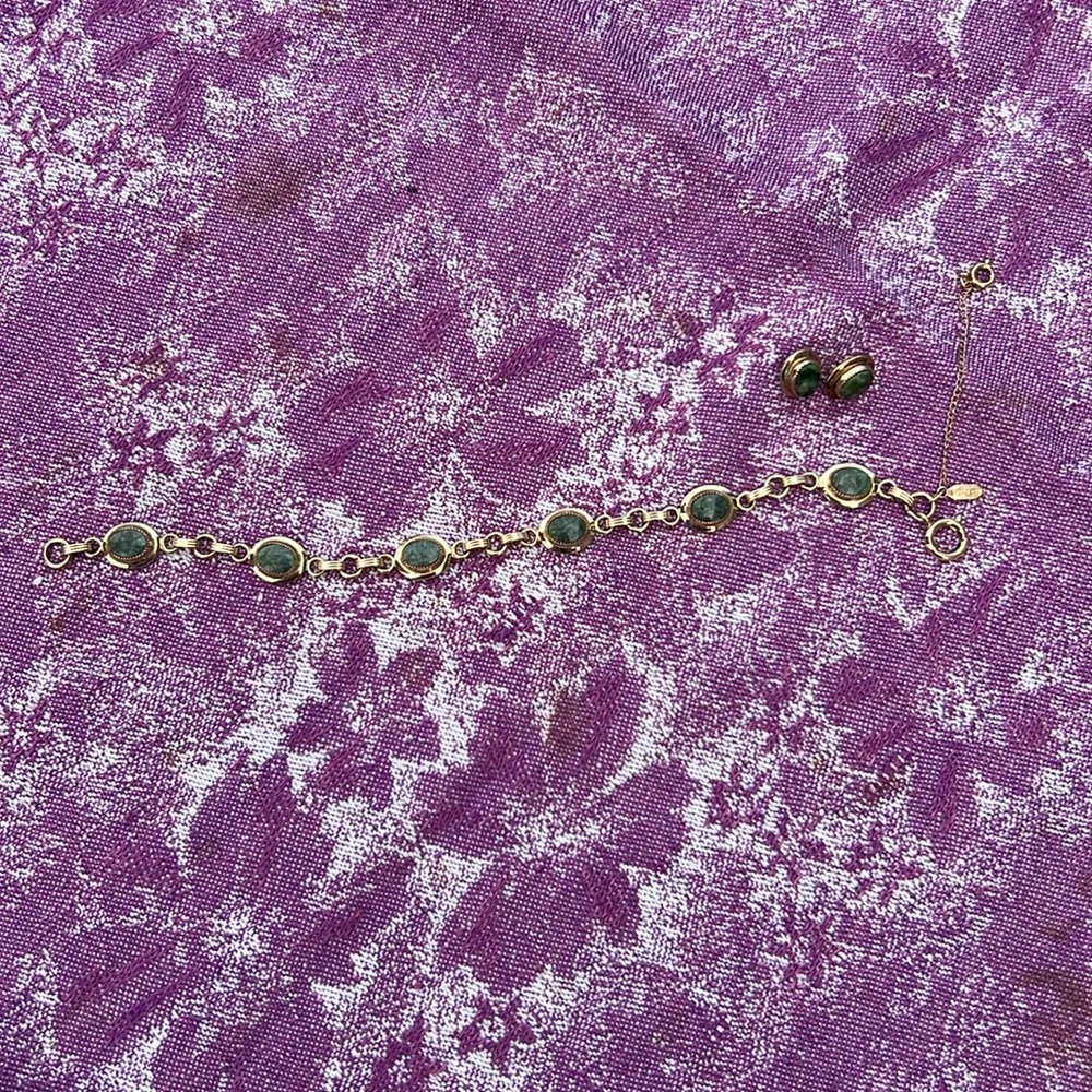 Vintage Sarah Coventry Fashion Bracelet & Earrings, Green & Gold
